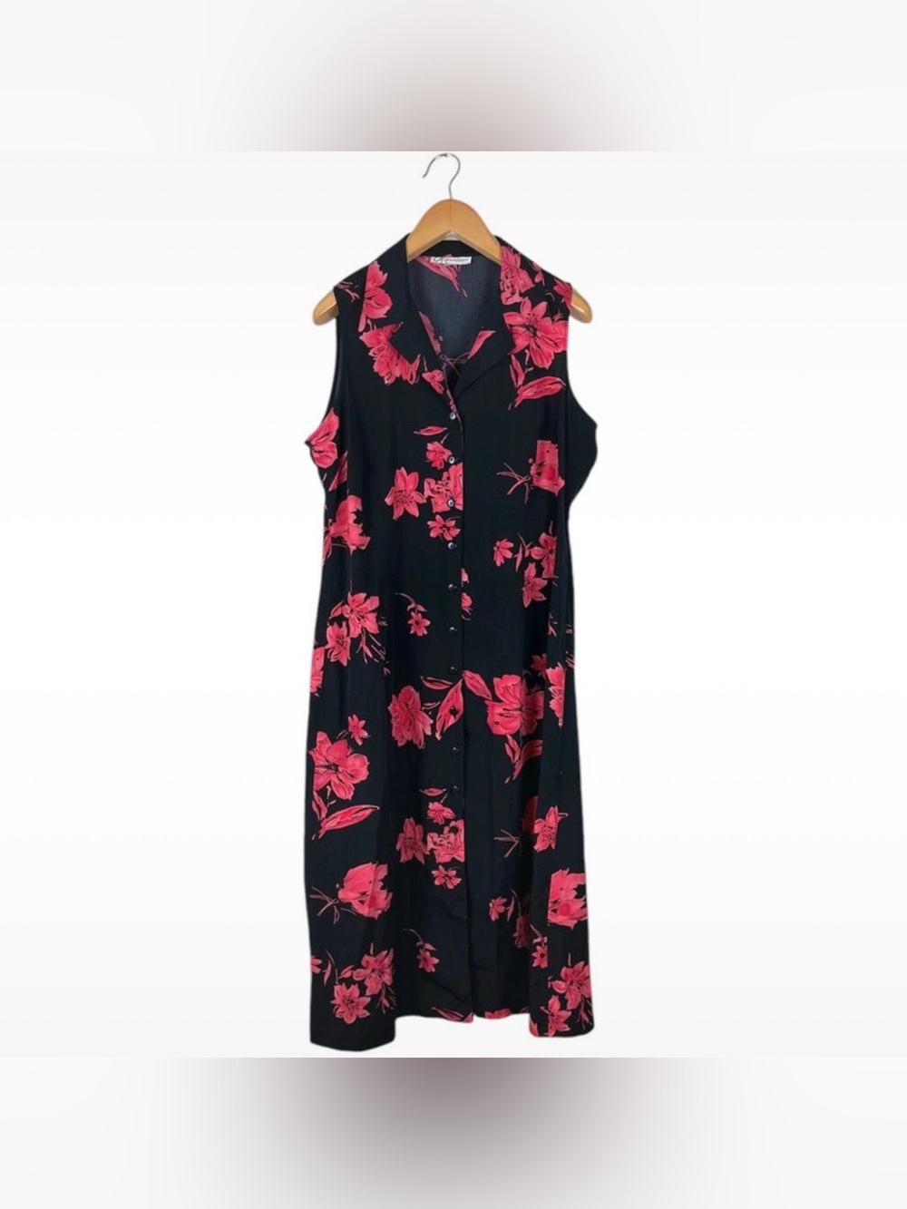 Vintage Y2K Dressbarn Women’s Size 18W Floral Button Front Black Summer Dress